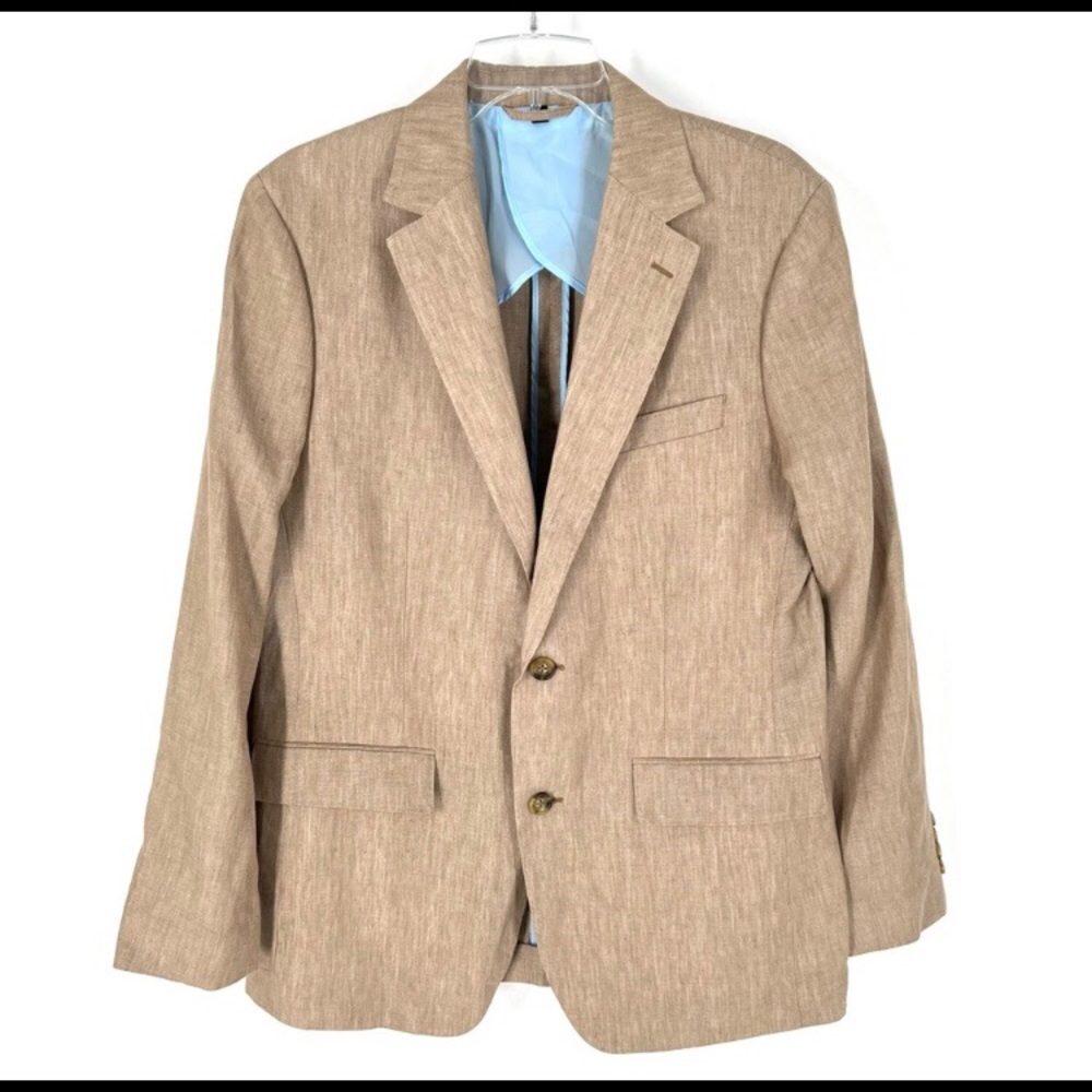 Bonobos 40R Linen Blend Blazer Sport Coat Khaki Tan Slim Jacket
